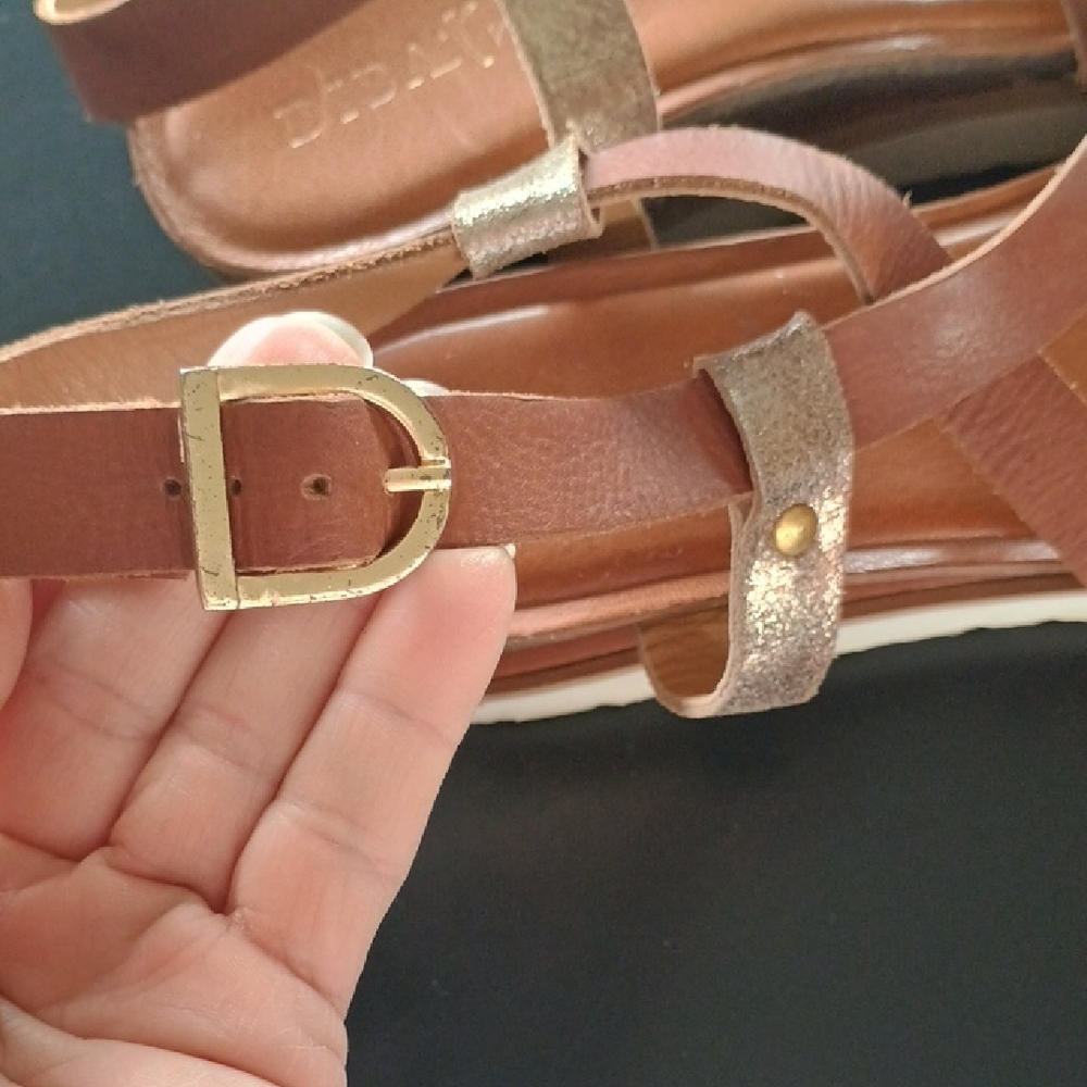 Diba True Leather Strappy Brown and Gold Women's Sandals - Picture 5 of 9